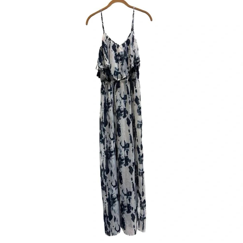 Abercrombie & Fitch Tassel Maxi Dress – Sheer Blue/White Tie Dye Beach Coverup🌊